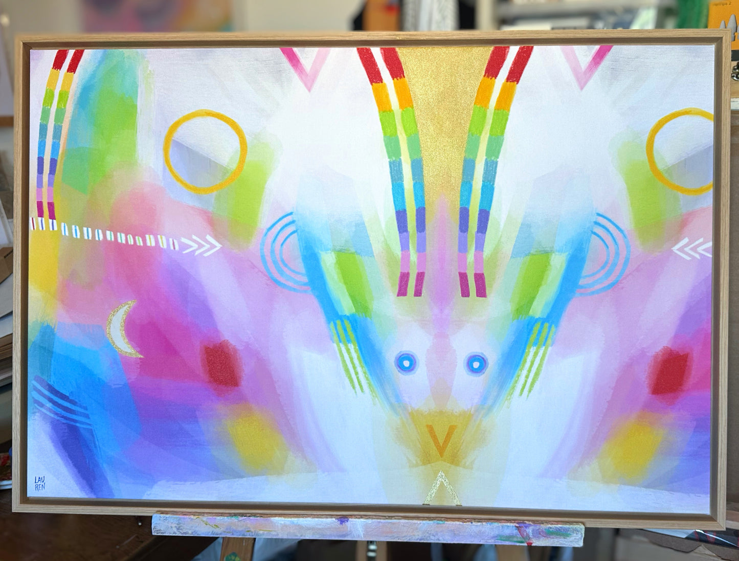 Abstract: LOVE with GOLD, 90×60cm, Oak Frame
