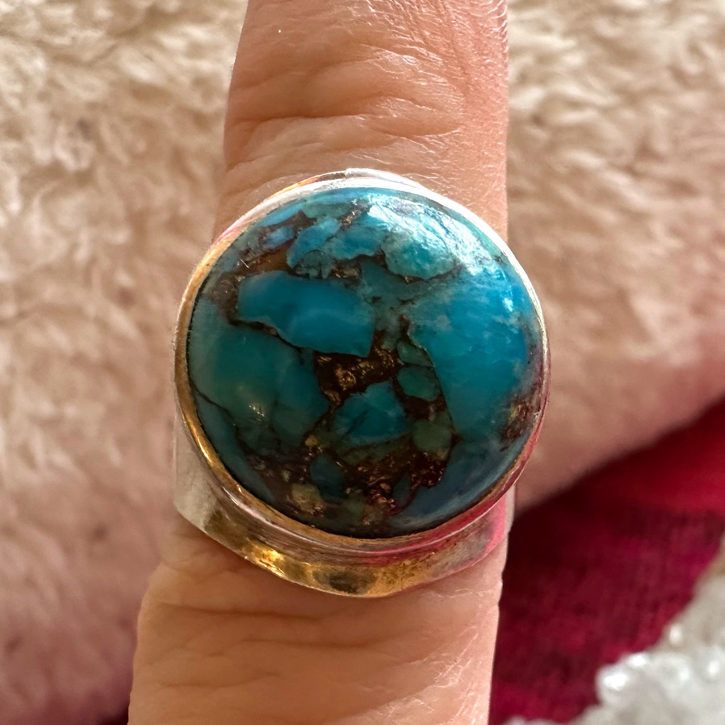 Treasure: Pre-loved Copper Turquoise Silver Ring ~ N1/2 (7).