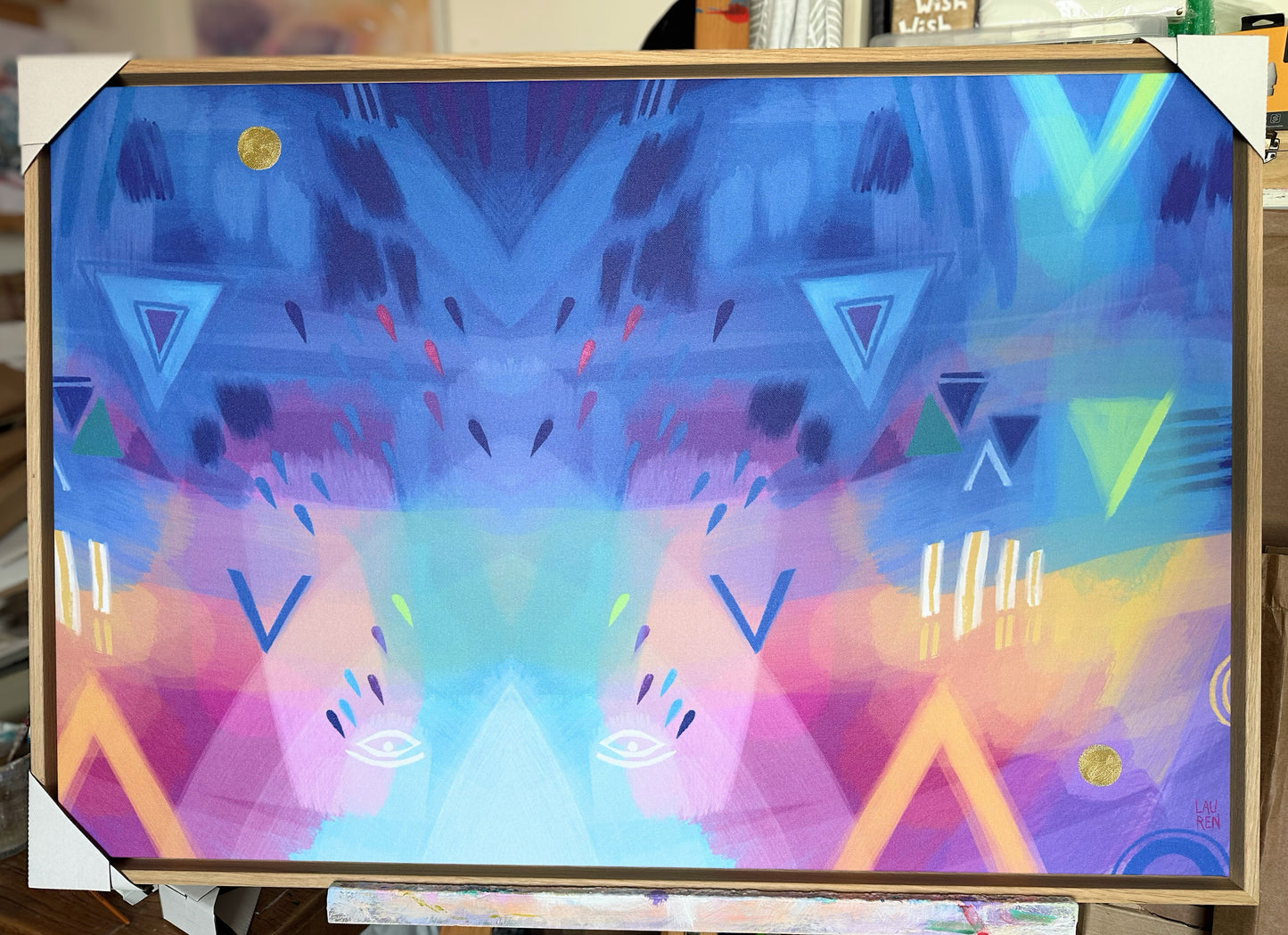 Abstract: MELANCHOLY with GOLD, 90×60cm, Oak Frame
