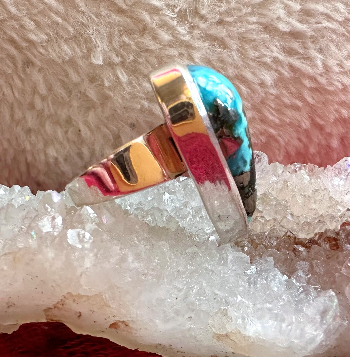 Treasure: Pre-loved Turquoise & Pyrite Silver Ring ~ size Q (8.5)