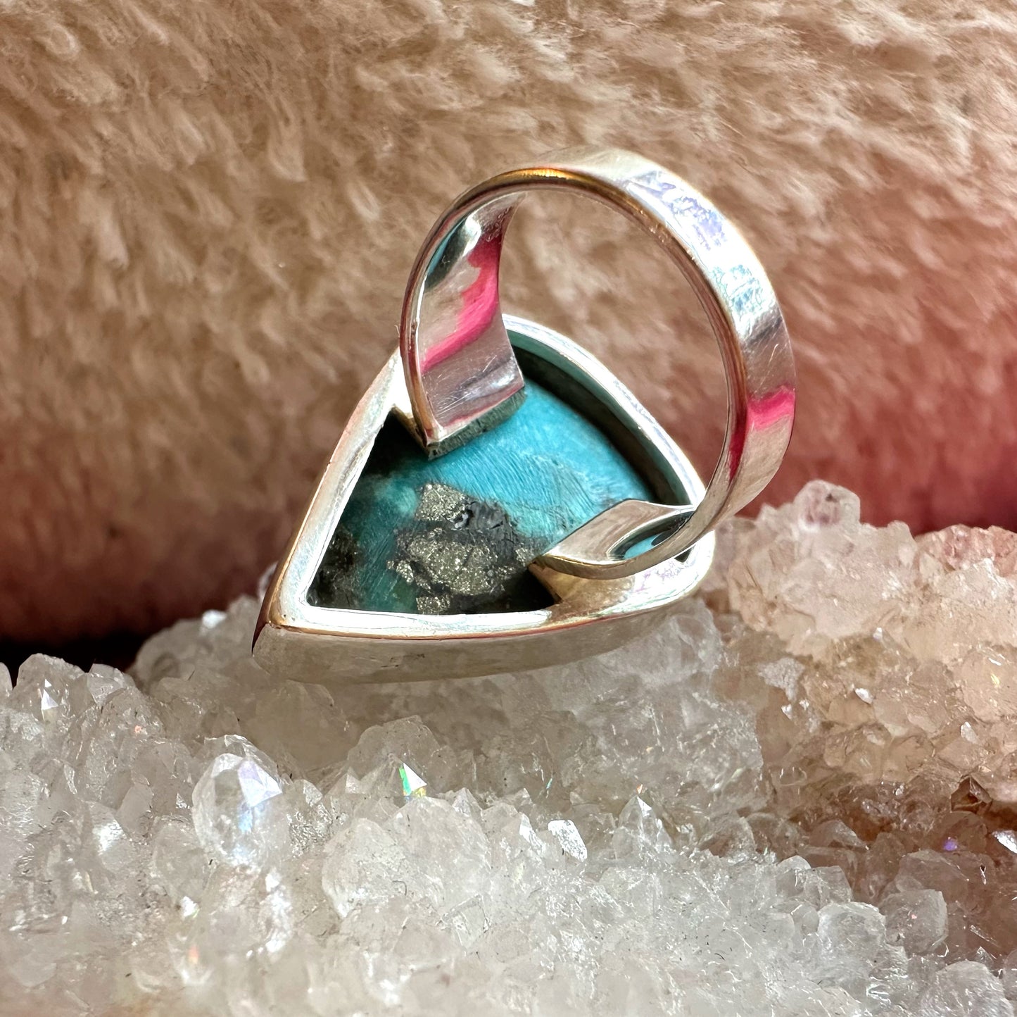 Treasure: Pre-loved Turquoise & Pyrite Silver Ring ~ size Q (8.5)