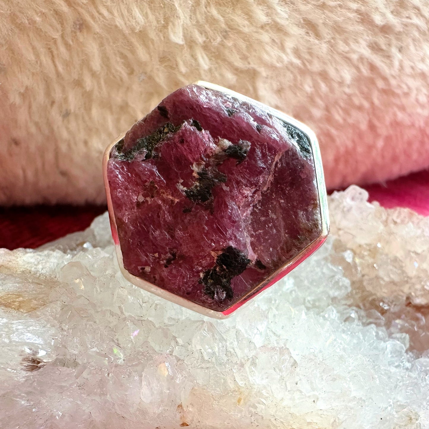 Treasure: Pre-loved Raw Ruby Silver Ring ~ Size Q (8.5)