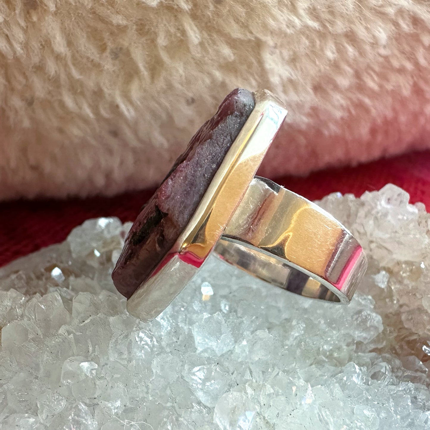 Treasure: Pre-loved Raw Ruby Silver Ring ~ Size Q (8.5)