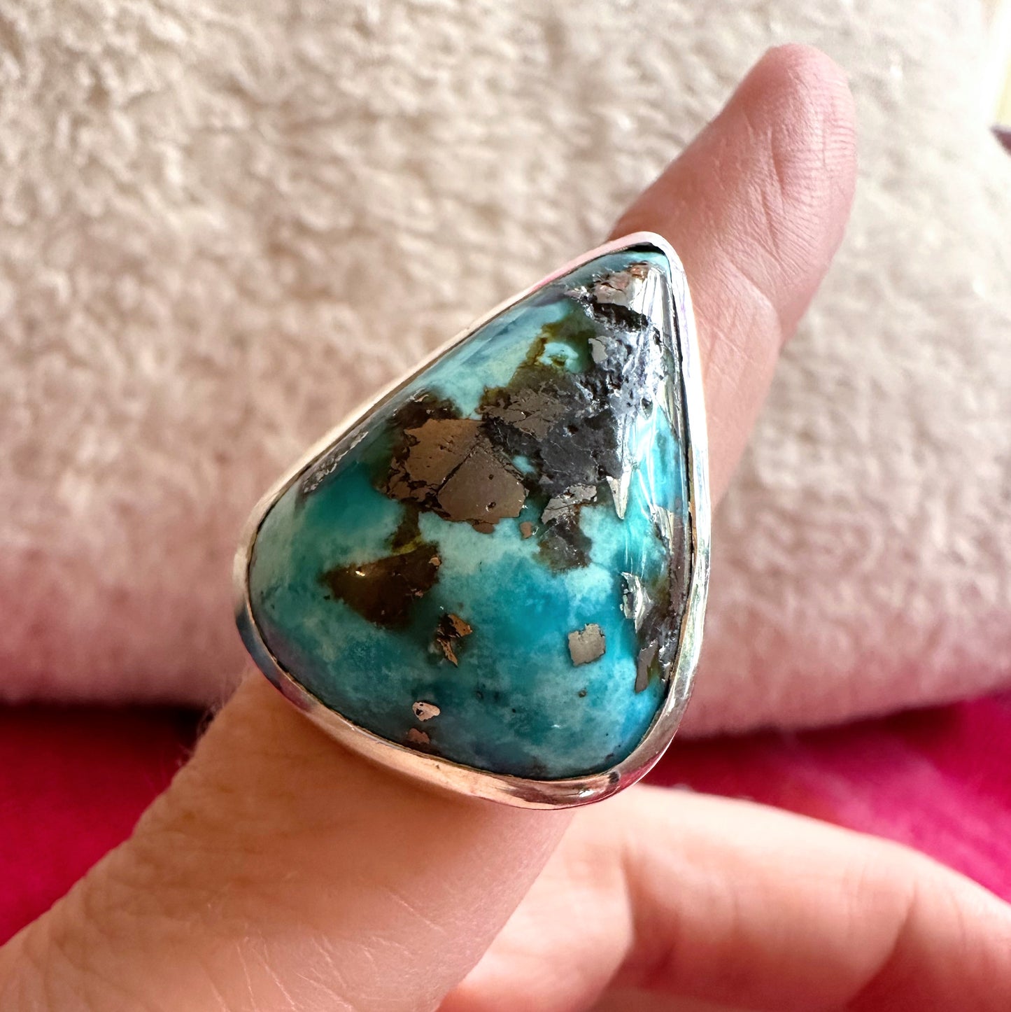 Treasure: Pre-loved Turquoise & Pyrite Silver Ring ~ size Q (8.5)