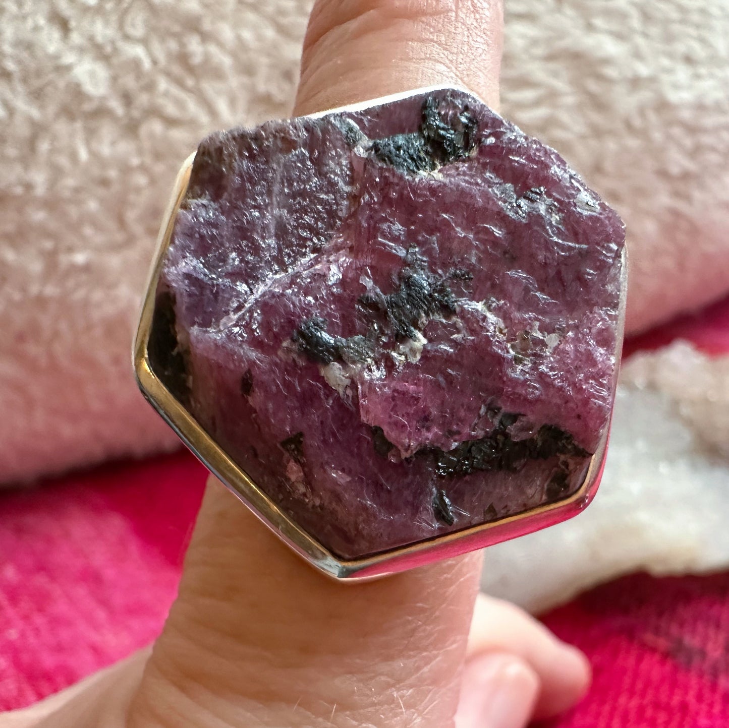 Treasure: Pre-loved Raw Ruby Silver Ring ~ Size Q (8.5)