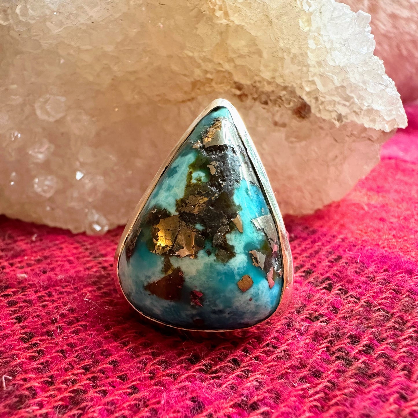Treasure: Pre-loved Turquoise & Pyrite Silver Ring ~ size Q (8.5)