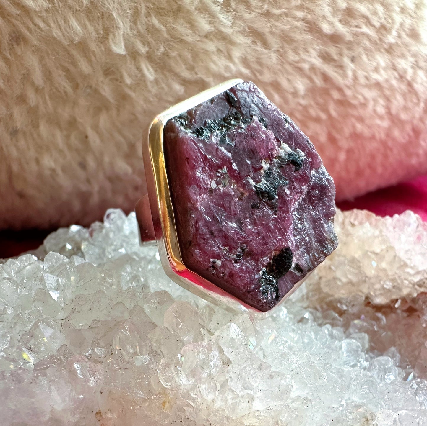 Treasure: Pre-loved Raw Ruby Silver Ring ~ Size Q (8.5)