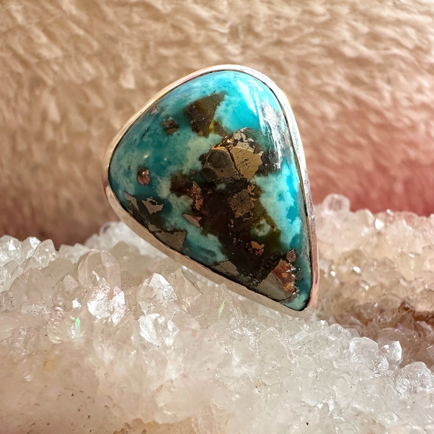 Treasure: Pre-loved Turquoise & Pyrite Silver Ring ~ size Q (8.5)