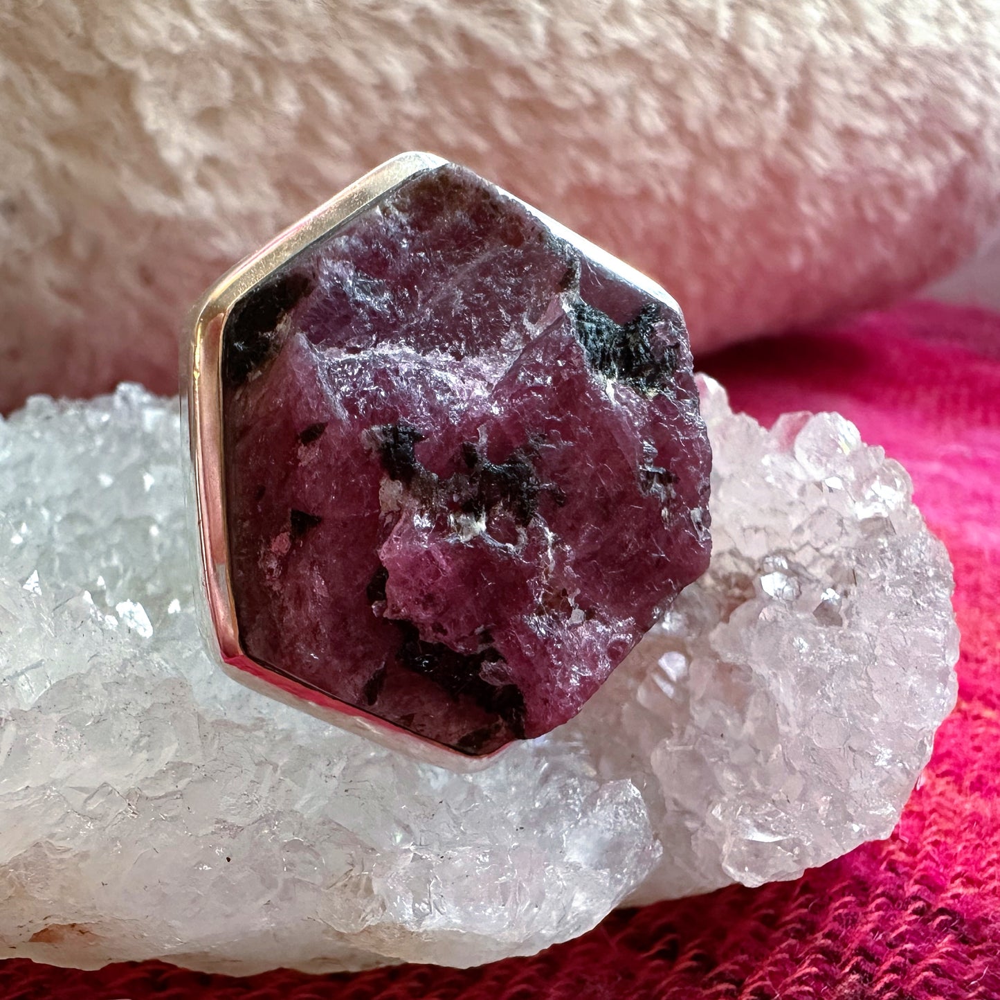 Treasure: Pre-loved Raw Ruby Silver Ring ~ Size Q (8.5)